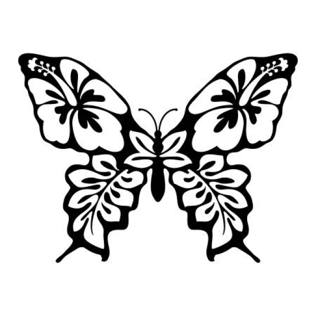 Butterfly wall sticker 2347 - Graphic design featuring a butterfly with large wings adorned with leaves and flowers.