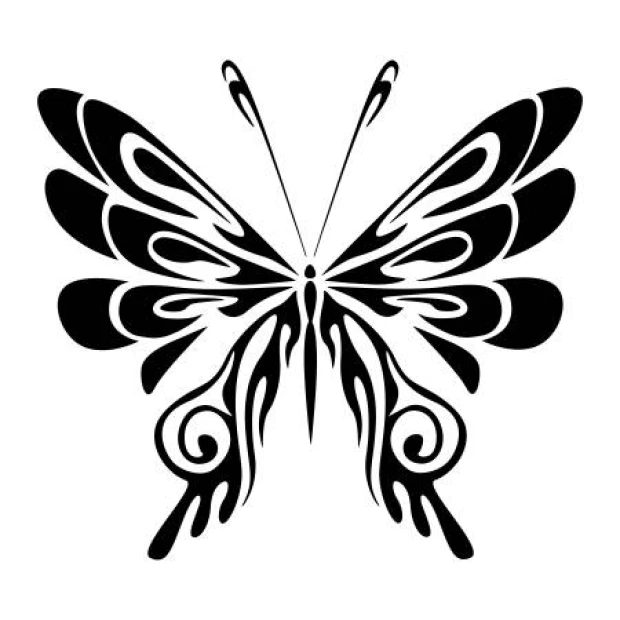 Butterfly wall sticker 2348 - Graphic design with symmetrical wings, featuring swirling lines and spirals.