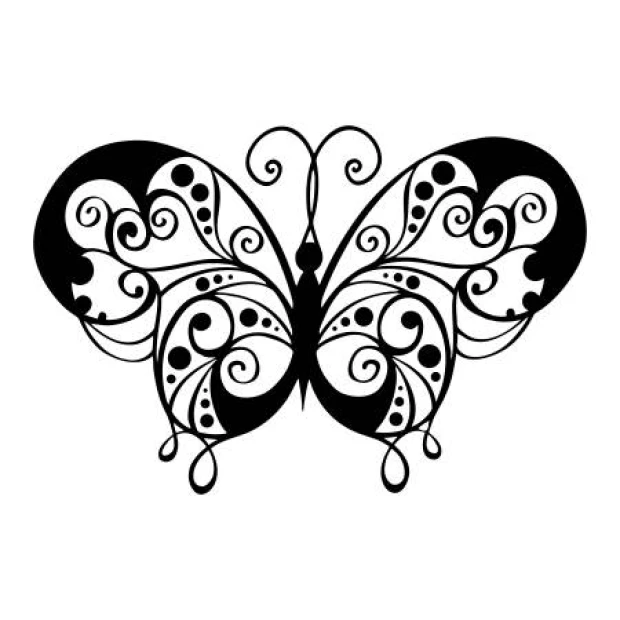 Butterfly wall sticker 2350 - Graphic design with symmetrical curved lines and circular elements.
