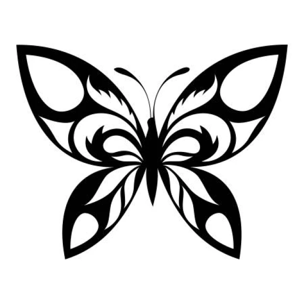 Butterfly wall sticker 2353 - Graphic design featuring a butterfly with large wings, adorned with wavy lines and symmetry.