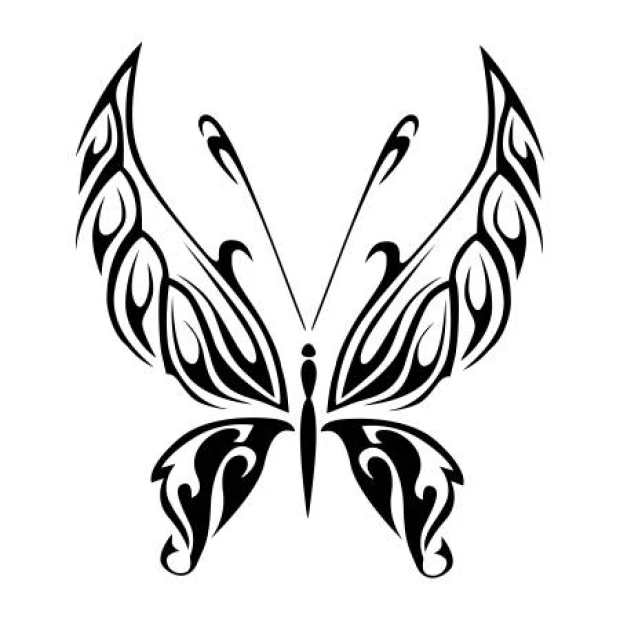 Butterfly wall sticker 2356 - Graphic design with symmetrical, curved lines and tribal-style details.