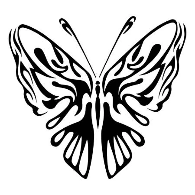 Butterfly wall sticker 2362 - Graphic design with clear, wavy wings and symmetrical details.