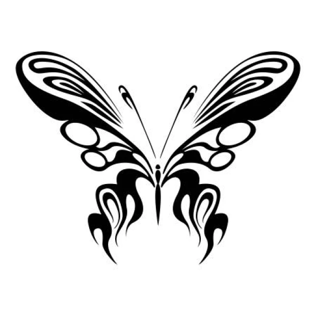 Wall sticker fiery butterfly 2346 - Graphic design. Black butterfly with dynamic, wavy shapes and details.