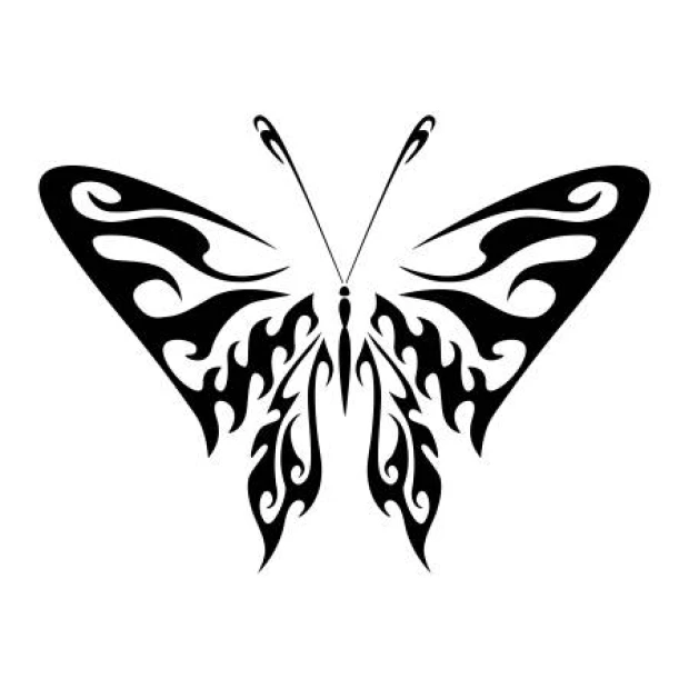 Wall sticker fiery butterfly 2355 - Graphic design. Butterfly with dynamic, flame-like shapes in black.