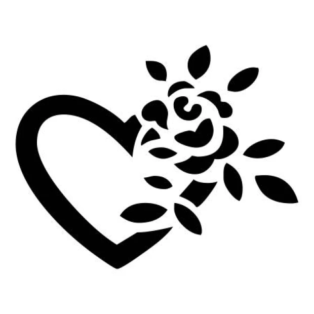 Wall sticker heart 2336 - Graphic design. Minimalist heart with a rose and leaves.