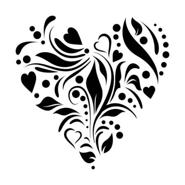 Wall sticker heart ornament 2339 - Graphic design featuring a heart with ornaments, leaves, and small hearts.