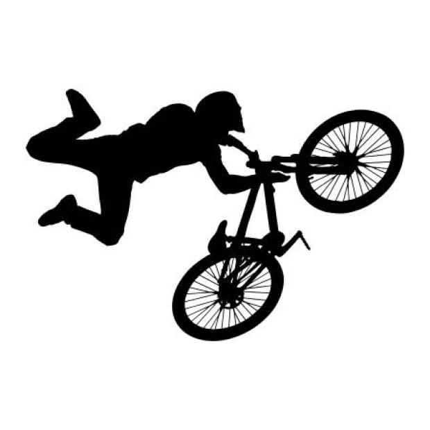 Wall sticker bike jumps 2313 - Graphic design. Cyclist silhouette in jump, black on white background.