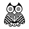 Owl wall sticker 2342 - Graphic design featuring a large-eyed owl made of wavy lines and circles.