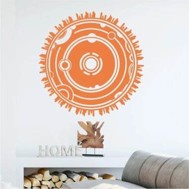 Abstract wall sticker panorama 2291 - Living room decor. Light-colored wall, gray sofa, and wooden elements.