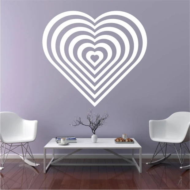 Abstract heart wall sticker 2335 - Living room decor with purple walls and modern furniture.