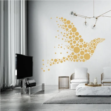 Abstract bird wall sticker 2364 - Living room decor with light-colored walls and modern furniture.