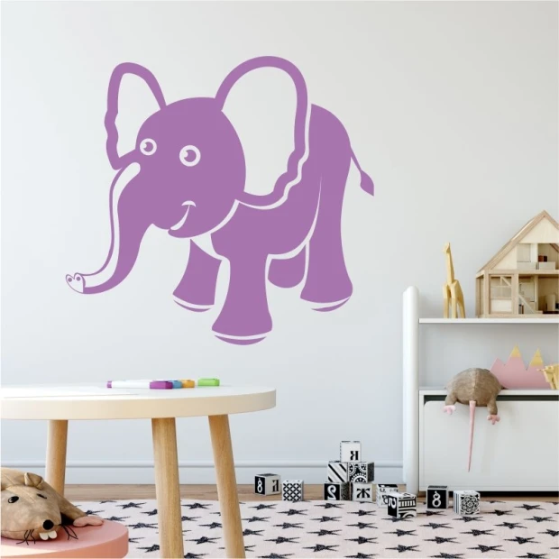 Wall sticker for kids, elephant design 2272 - Decorates a child\'s room with light colors and minimalist furniture.