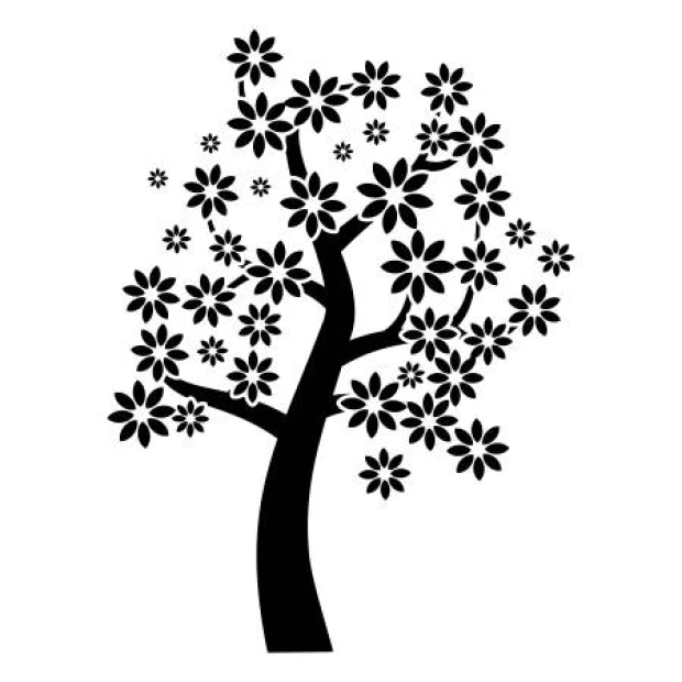 Wall sticker tree 2380 - Graphic design. Tree with branches and flowers in black silhouette form.