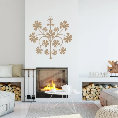Ornamental tree wall sticker 2376 - Living room decor with light walls, minimalist furniture, and a fireplace.