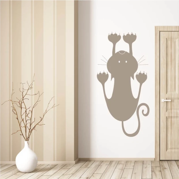 Wild cat wall sticker 2368 - Living room setup with light walls, wooden floor, and minimalist style.