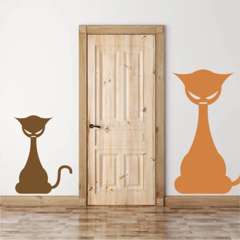Cat wall sticker 2343 - Entryway decor with light-colored walls, wooden doors, and flooring.