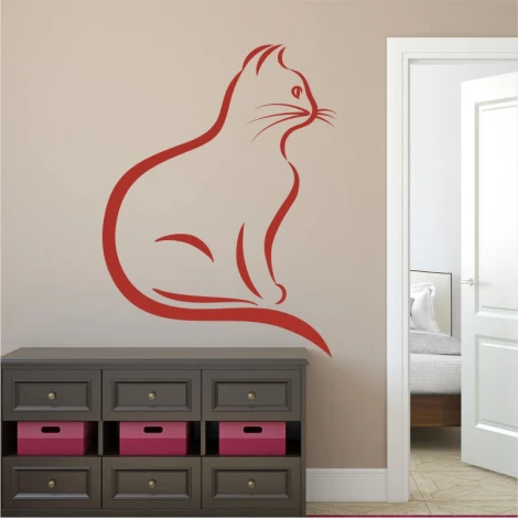 Cat wall sticker 2344 - Bedroom decor with light-colored walls and gray furniture.