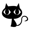 Wall sticker cat 2366 - Graphic design. Cat with big eyes, rounded head, and thin tail.