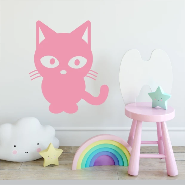 Wall sticker kitten 2365 - Graphic design. Pink kitten with big eyes and long whiskers.