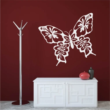 Butterfly wall sticker 2347 - Living room decor with dark red walls and white furniture.
