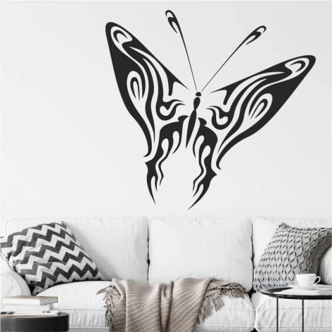 Butterfly wall sticker 2361 - Living room decor with light-colored walls and gray furniture.