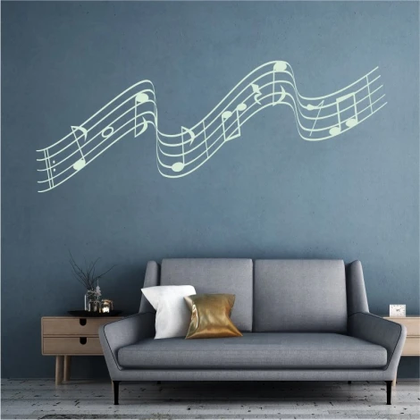 Wall sticker notes 2265 - Living room decor. Gray walls, light sofa, wooden furniture.