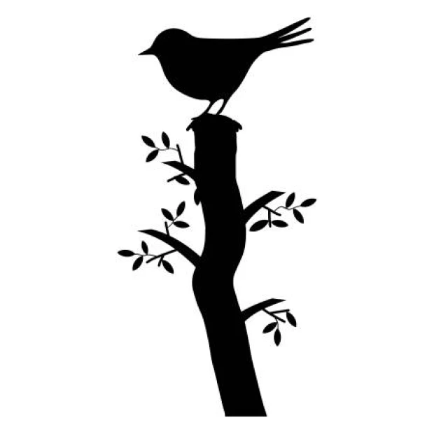 Wall sticker of a bird on a tree 2371 - Graphic design. Bird silhouette on a branch with leaves.