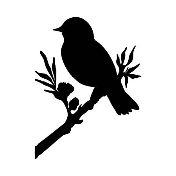 Wall sticker of a bird on a branch 2372 - Graphic design featuring a bird silhouette with leaves and flowers.