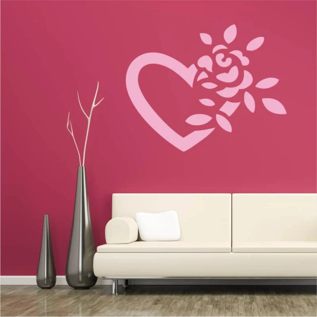 Heart wall sticker 2336 - Living room setup with pink wall and furniture in shades of white and gray.