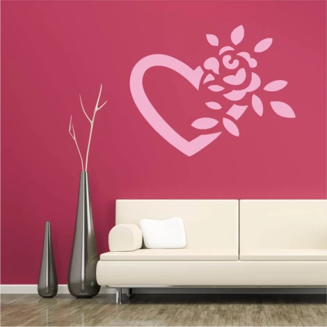 Heart wall sticker 2336 - Living room setup with pink wall and furniture in shades of white and gray.