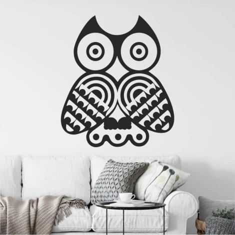 Owl wall sticker 2342 - Living room decor with light walls and a neutral-colored sofa.
