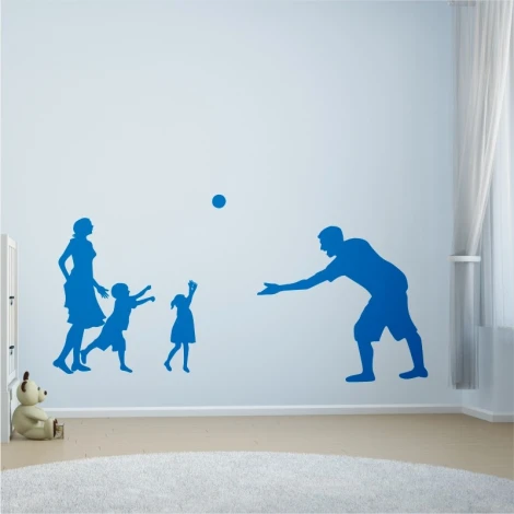 Kids\' wall sticker family 2273 - Decor for a child\'s room. Light-colored wall with blue silhouettes.