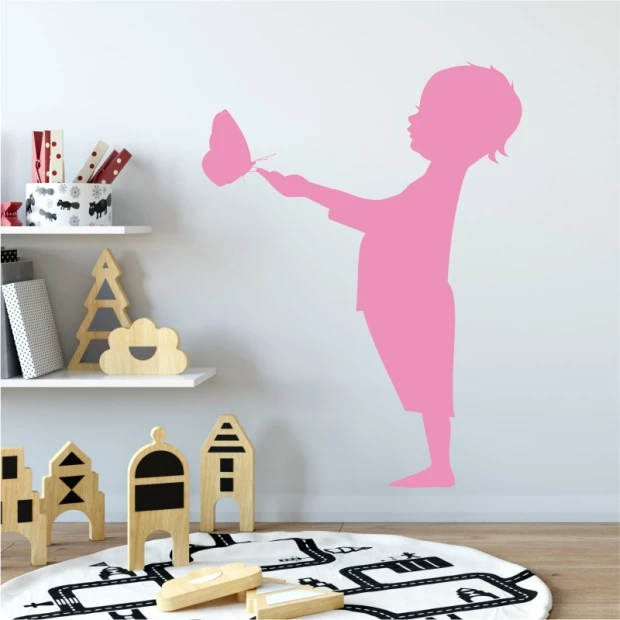 Wall sticker for kids with a butterfly - Decor for a child\'s room with light-colored walls and stylish furniture.