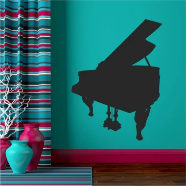 Piano wall sticker 2263 - Room decor with turquoise walls, striped curtains, and a vase with a branch in the background.