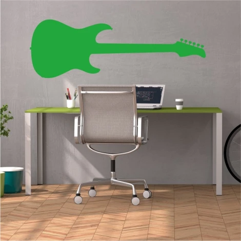 Guitar wall sticker 2253 - Office setup with gray wall and light green table.