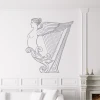 Wall sticker harp 2256 - Graphic design featuring a woman with wings beside a harp in delicate lines.