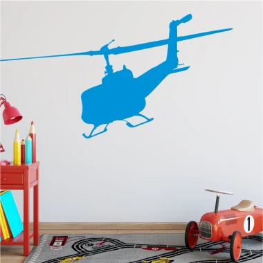 Military helicopter wall sticker 2304 - Decor for a child\'s room with light-colored walls and red furniture.