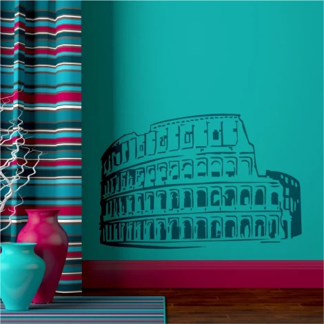 Colosseum wall sticker 2290 - Room decor with vibrant turquoise walls and pink accents.