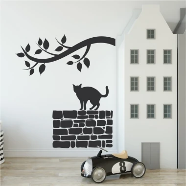 Wall sticker of a cat on a wall 2370 - Decor for a child\'s room with light-colored walls and modern furniture.