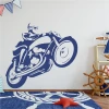 Vintage motorcycle wall sticker 2333 - Graphic design. Blue motorcycle in motion on a light background.