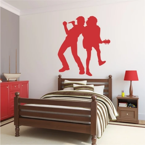 Musician wall sticker 2264 - Bedroom decor with light-colored walls and brown furniture.