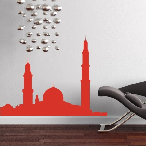 Wall sticker panorama 2285 - Living room arrangement with light walls, dark furniture, and modern lighting.