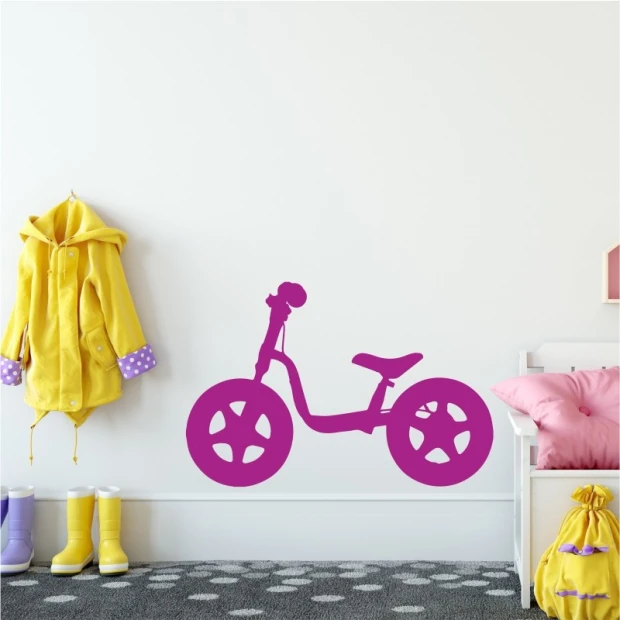 Kids\' bicycle wall sticker 2316 - Decor for a children\'s room with light-colored walls and gray-black flooring.