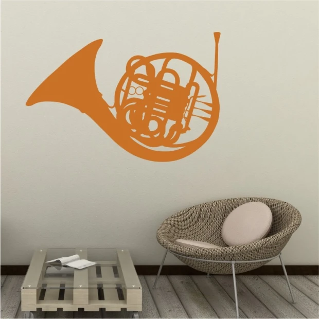Wall sticker horn 2259 - Living room decor. Light-colored walls, furniture in natural shades.