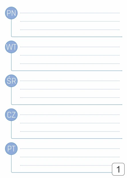 Weekly dry-erase planner board 293 - Graphic design. Simple vertical board with lines and days of the week labels.