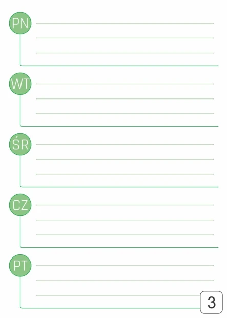 Weekly dry-erase planner board 293 - Graphic design with simple lines and round day markers.