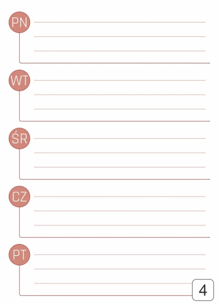 Weekly dry-erase planner board 293 - Graphic design. Simple layout with five lines for entering days.