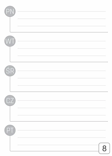 Weekly dry-erase planner board 293 - Graphic design. Simple board with lines and labels for the days of the week.