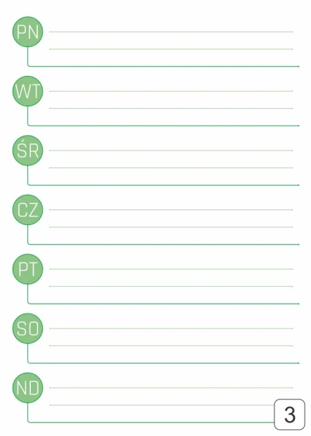 Weekly planner dry-erase board 292 - Graphic design. Simple grid with days of the week and writing lines.