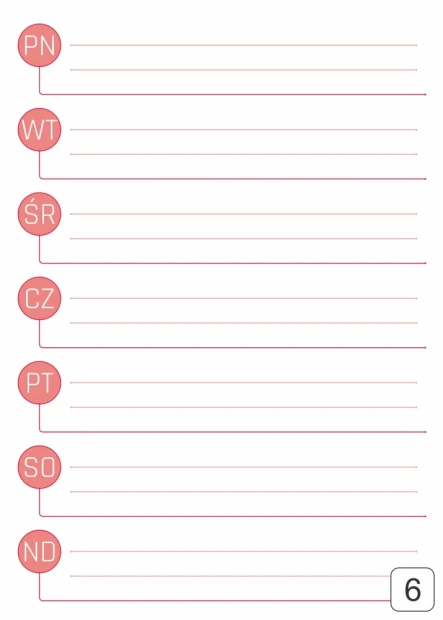 Weekly planner dry-erase board 292 - Graphic design. Simple grid with days of the week in circles.